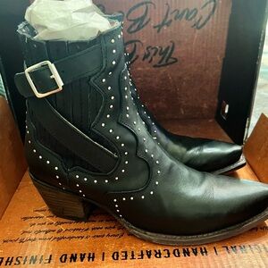 Black Leather Ankle Boots with Studded Design